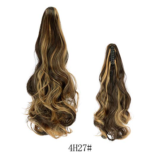 20〞Claw Ponytail Clip in Hair Extensions Hairpiece Synthetic Light Curly Soft Silky Nature Looking Heat-Resisting Different Colors for Women Fashion and Beauty-4H27#